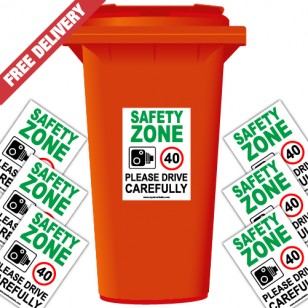 Safety Zone 40 mph Speed Reduction Wheelie Bin Stickers